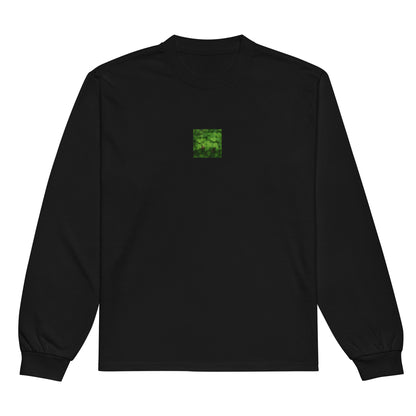 Black premium heavyweight long sleeve shirt with monochrome botanical plants print – seiartinc
