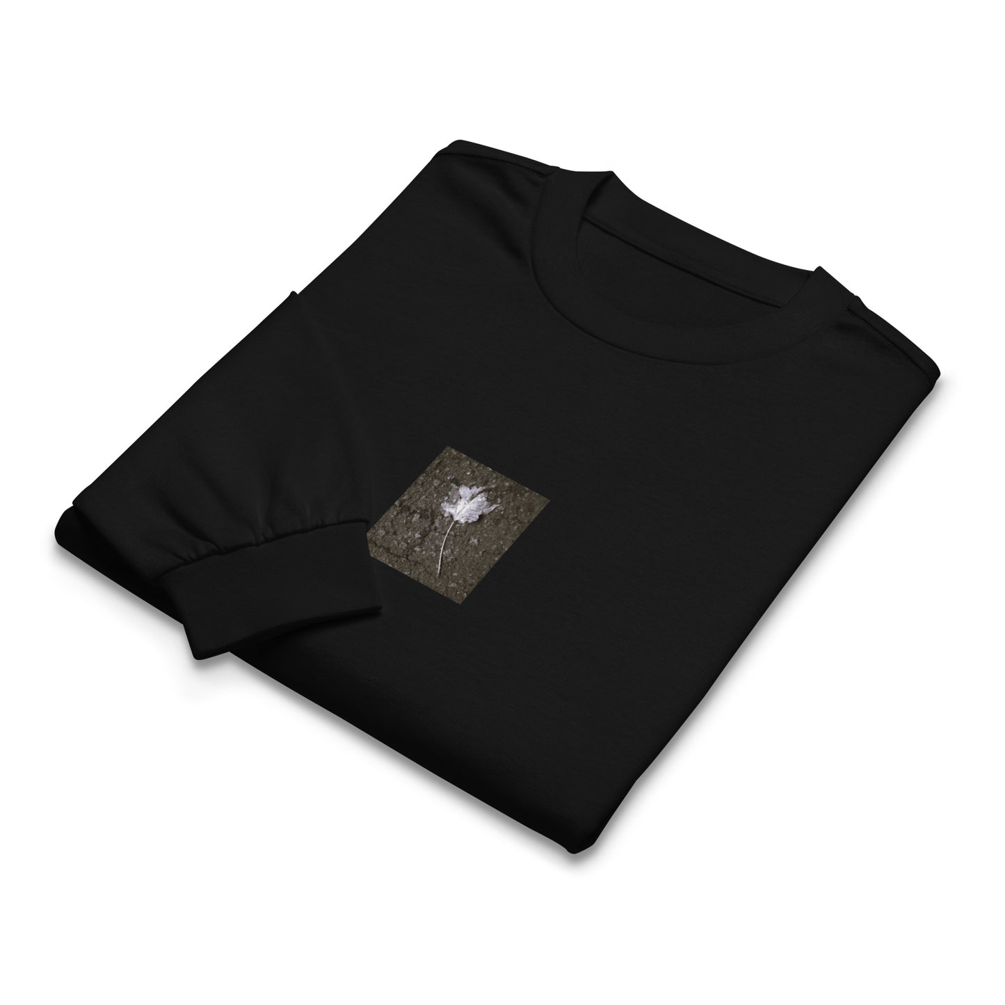 Maple Leaf Botanical B&W Art – Unisex Premium Heavyweight Long Sleeve Shirt, Black, Front View