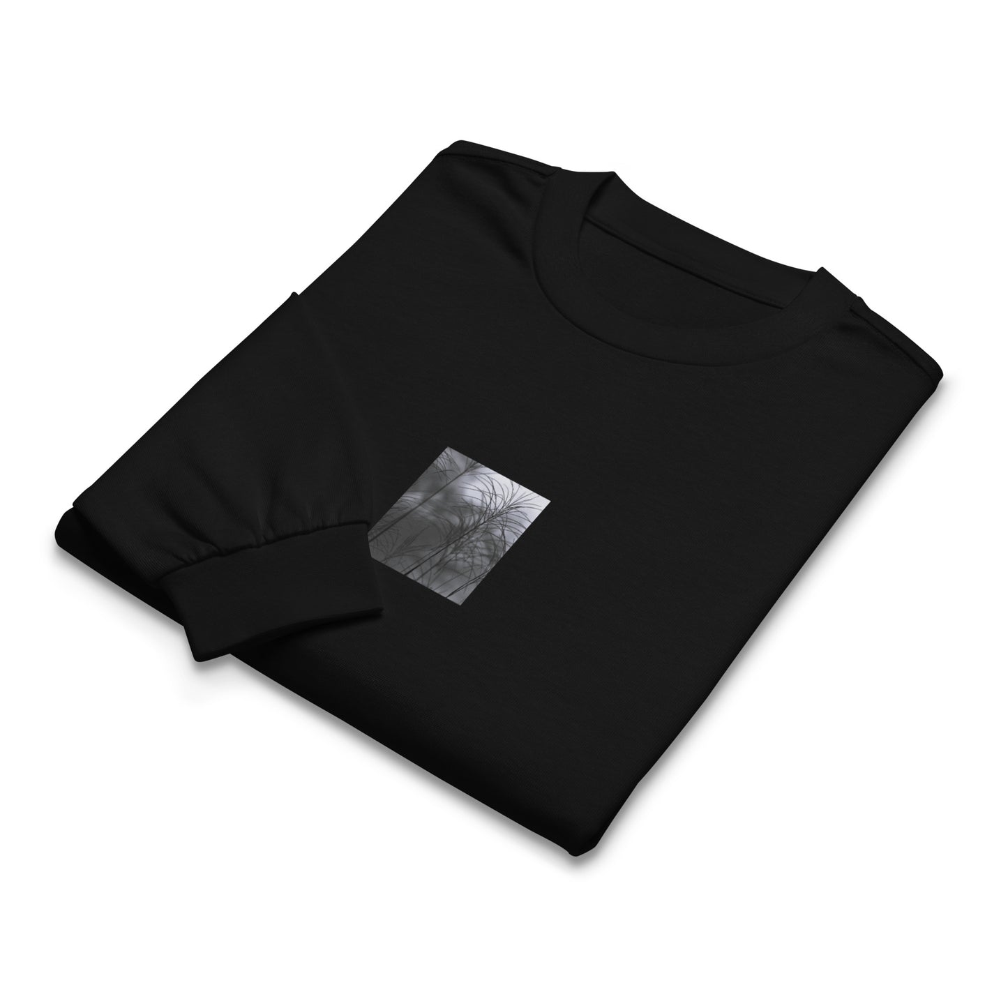 Silver Grass Cluster Botanical B&W Art – Unisex Premium Heavyweight Long Sleeve Shirt, Black, Front View