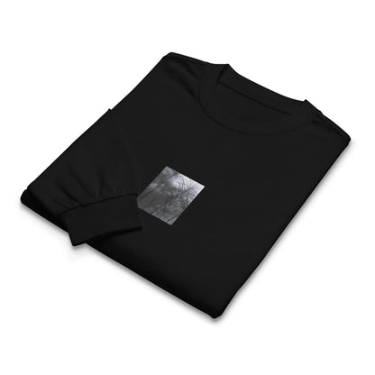 Silver Grass Cluster Botanical B&W Art – Unisex Premium Heavyweight Long Sleeve Shirt, Black, Front View