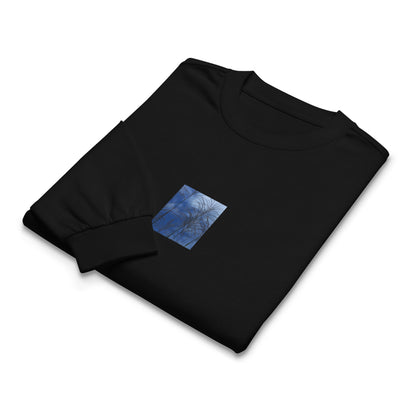 Silver Grass Cluster Botanical Art – Unisex Premium Heavyweight Long Sleeve Shirt, Black, Front View