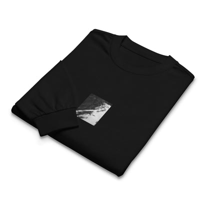 River Surface Botanical B&W Art – Unisex Premium Heavyweight Long Sleeve Shirt, Black, Front View