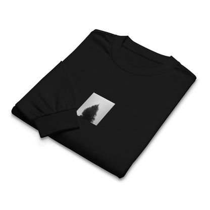 Fog and Tree (B&W) Art – Premium Heavyweight Long Sleeve Shirt, Black, Front View