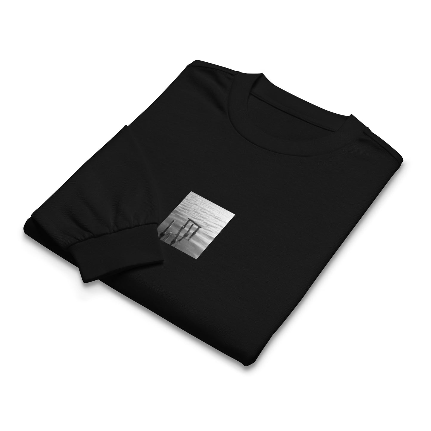 Decayed Pier (B&W) - Premium Heavyweight Long Sleeve Shirt, Black, Front View
