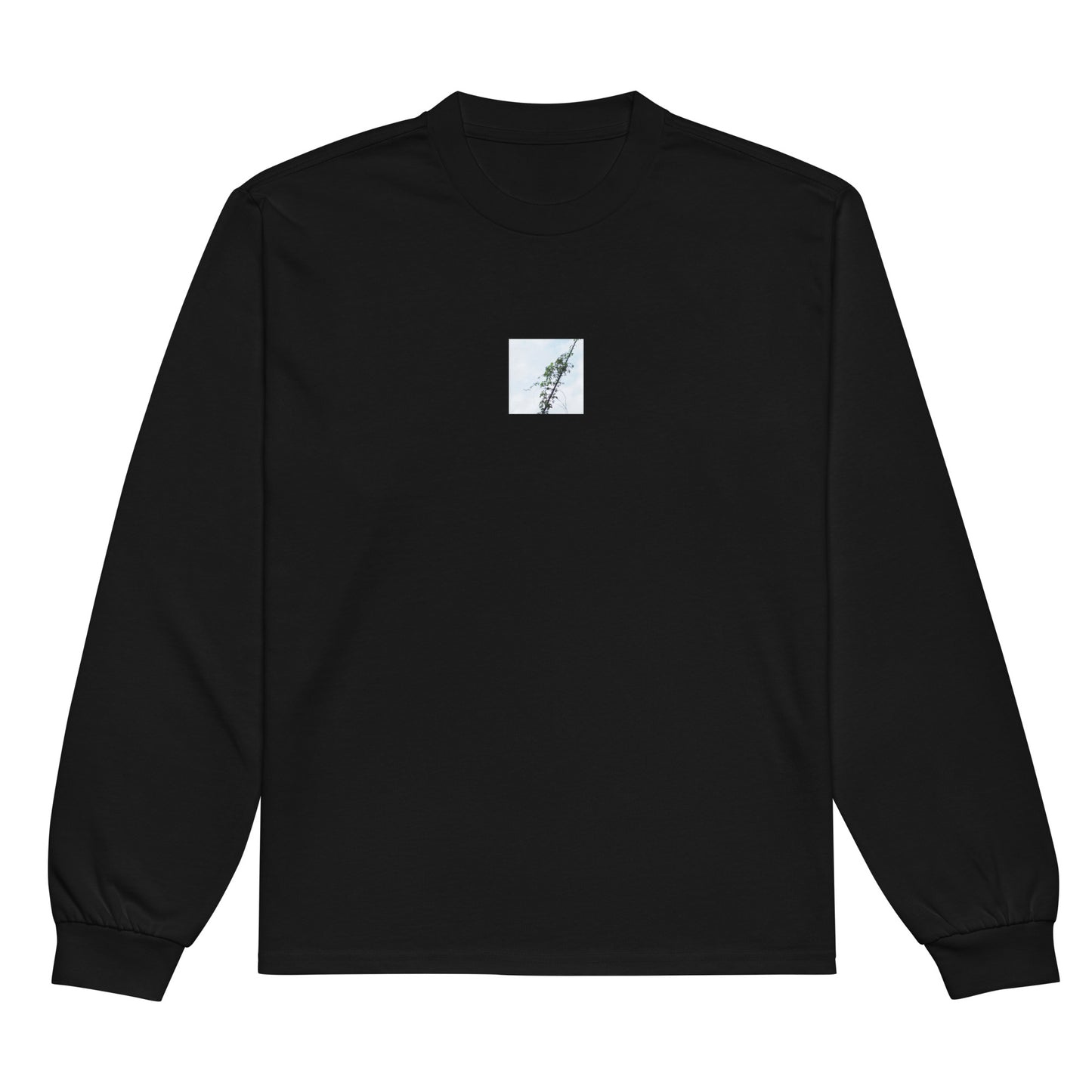 Minimalist mode style unisex premium white t-shirt with a 'Vines Entangled on a Utility Pole' photo print / モードストリート系ユニセックス・プレミアムTシャツ（ホワイト）、フロントに「電柱に絡まるツル」の写真プリント（Tシャツ）