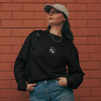 Minimalist mode style unisex premium heavyweight black long sleeve shirt with a 'Forest' black and white photo print / モードストリート系ユニセックス・プレミアムヘビーウェイト長袖Tシャツ（ブラック）、フロントに「森」のモノクロ写真プリント（長袖Tシャツ）