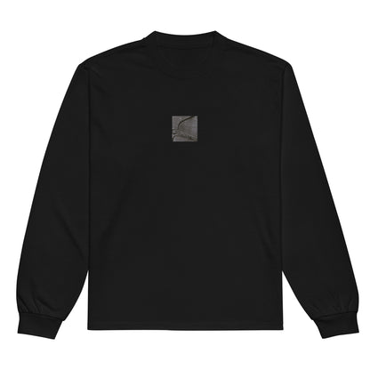 Minimalist streetwear style premium heavyweight long sleeve shirt in black featuring the 'Anchor (B&W)' photo art on the front. / モードストリート系プレミアム・ヘビーウェイト長袖Tシャツ（ブラック）フロントに「アンカー（錨・モノクロ）」のフォトアートを配したデザイン。