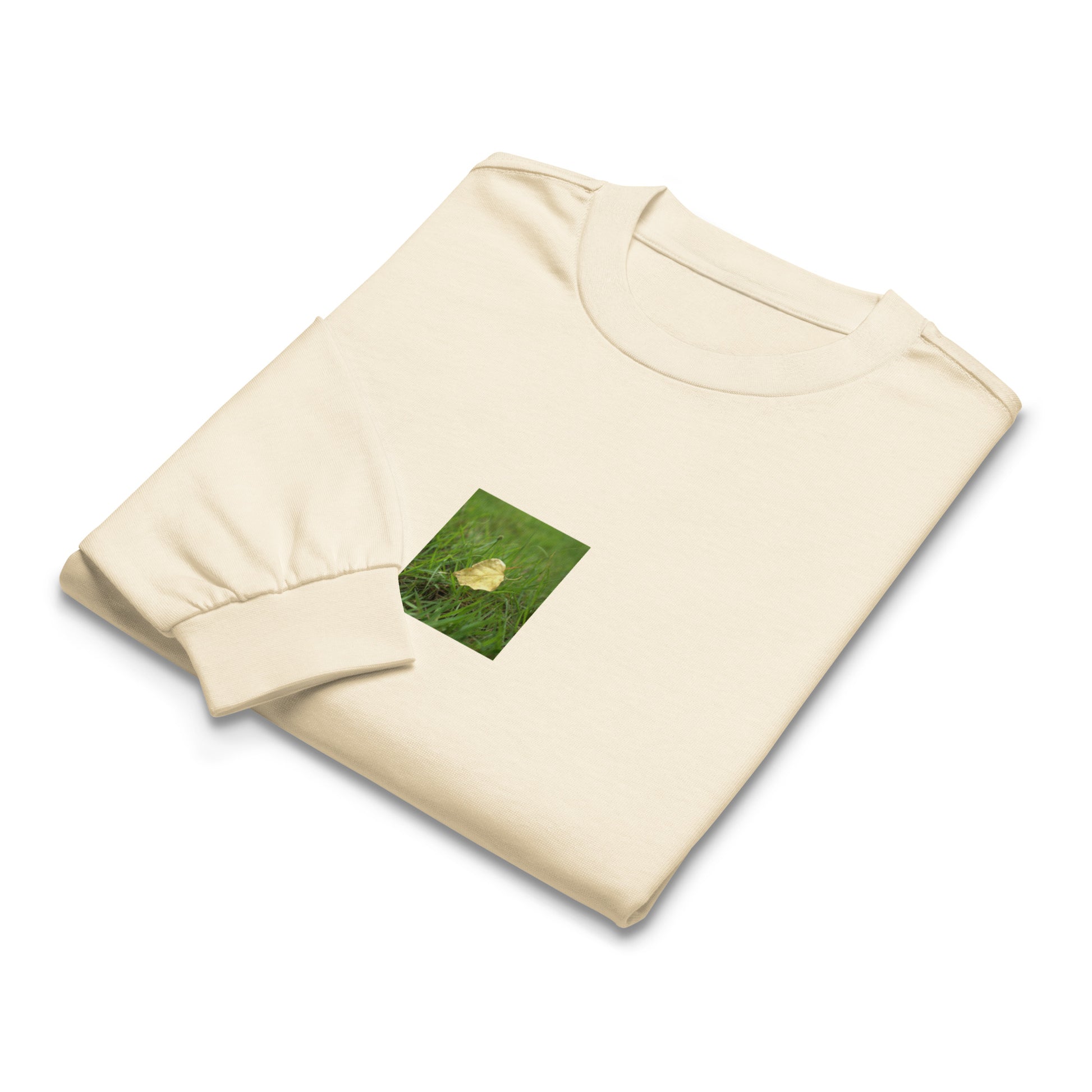 Yellow Fallen Leaf Botanical Art – Unisex Premium Heavyweight Long Sleeve Shirt, Ecru, Front View