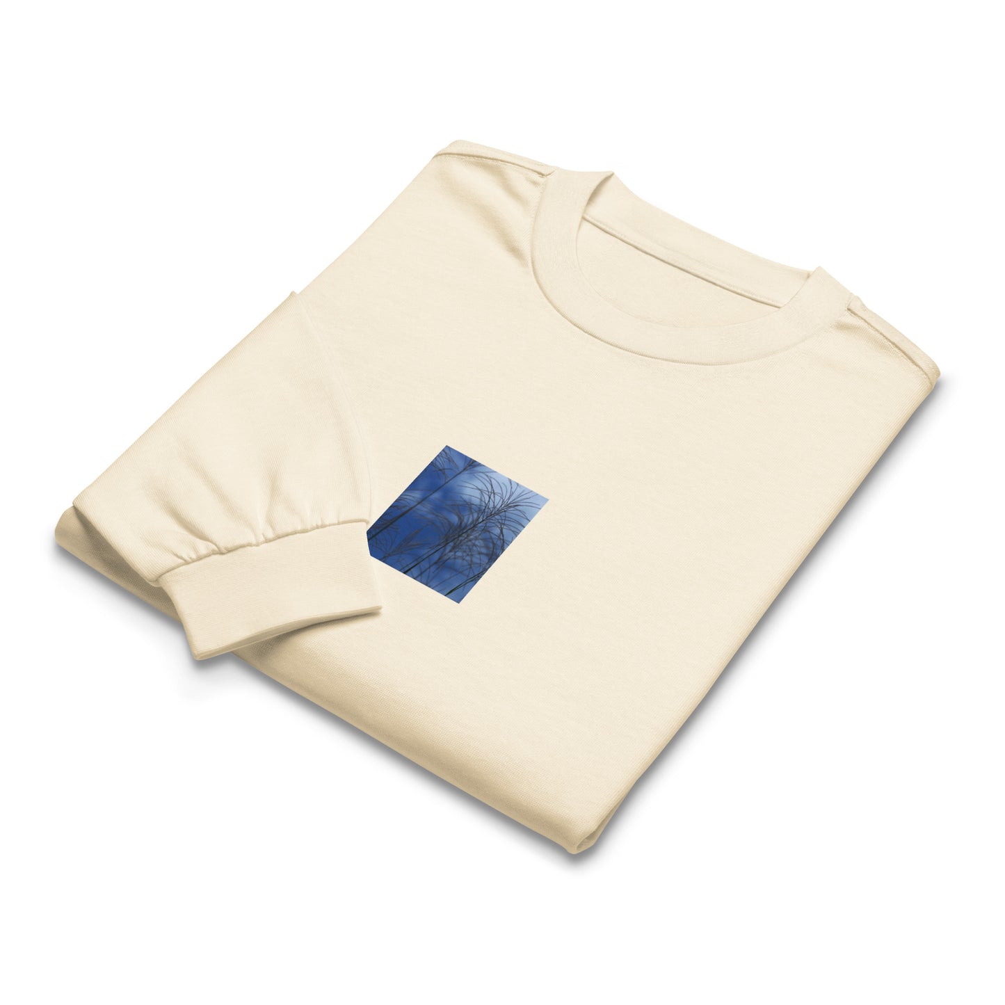 Silver Grass Cluster Botanical Art – Unisex Premium Heavyweight Long Sleeve Shirt, Ecru, Front View