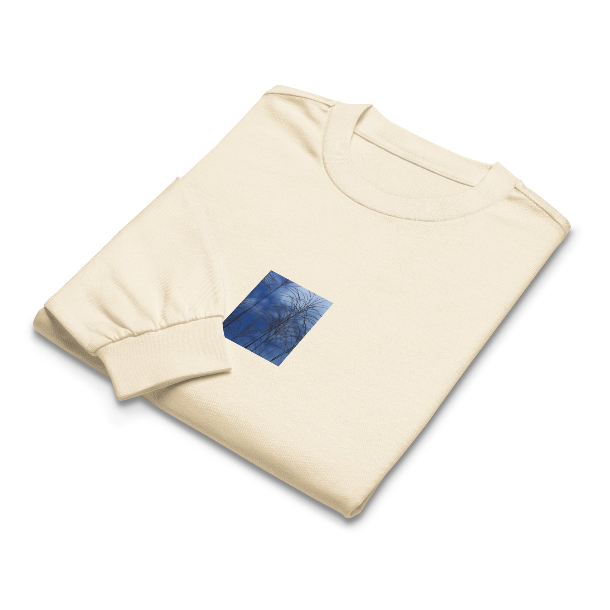 Silver Grass Cluster Botanical Art – Unisex Premium Heavyweight Long Sleeve Shirt, Ecru, Front View
