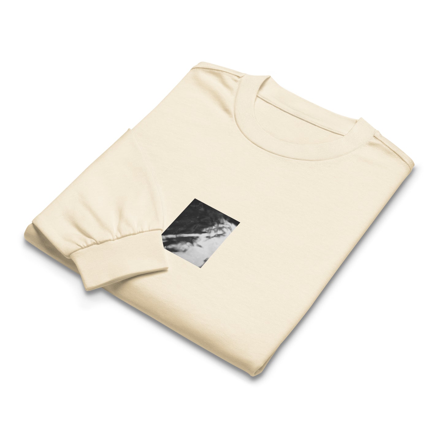 River Surface Botanical B&W Art – Unisex Premium Heavyweight Long Sleeve Shirt, Ecru, Front View