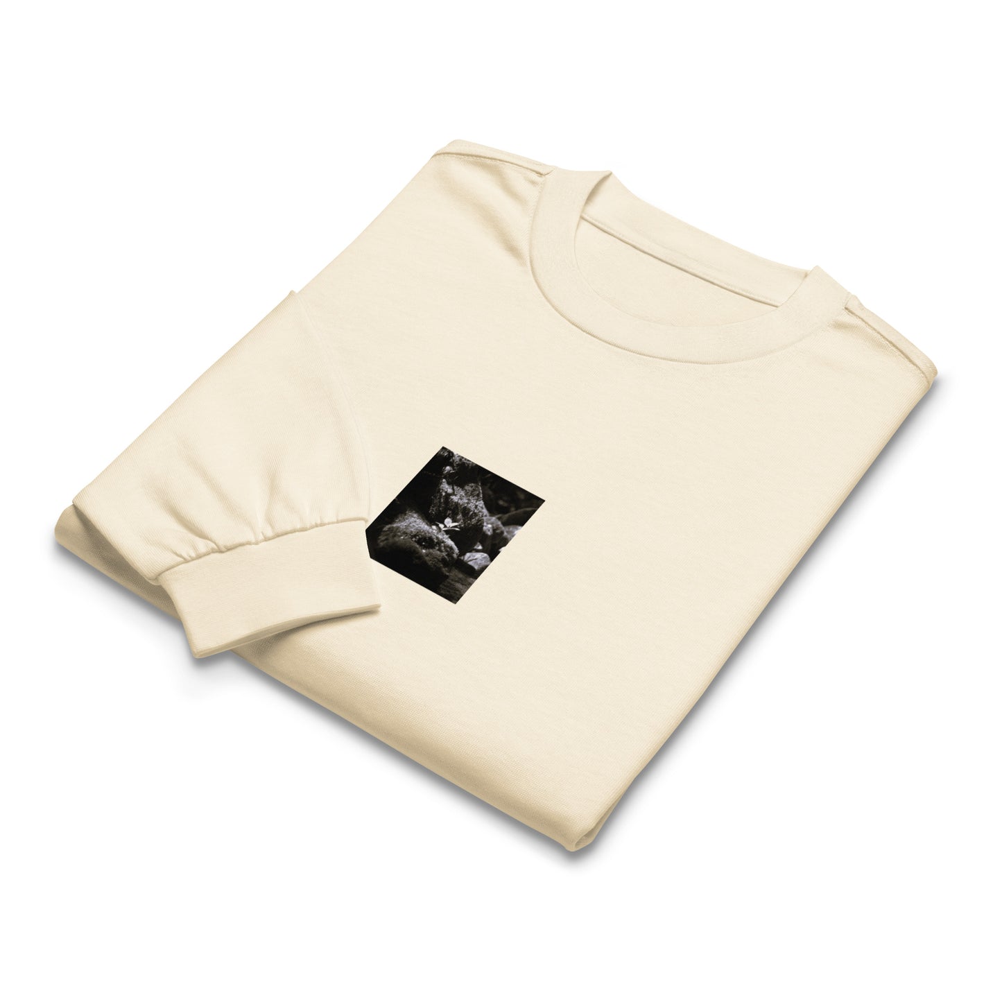 Plant on a Rock (B&W) Art – Premium Heavyweight Long Sleeve Shirt, Ecru, Front View