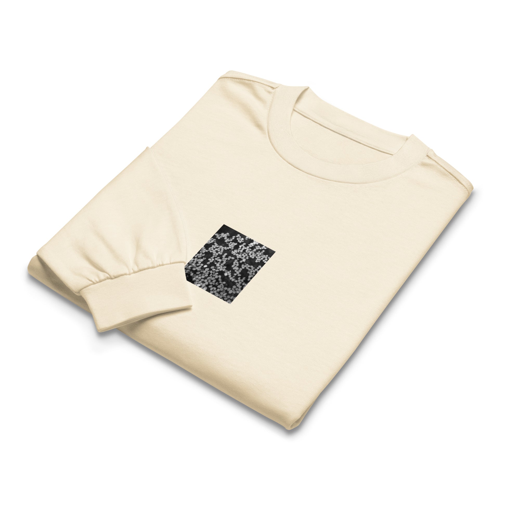Cherry Blossom Petals in Puddle (B&W) - Premium Heavyweight Long Sleeve Shirt, Ecru, Front View