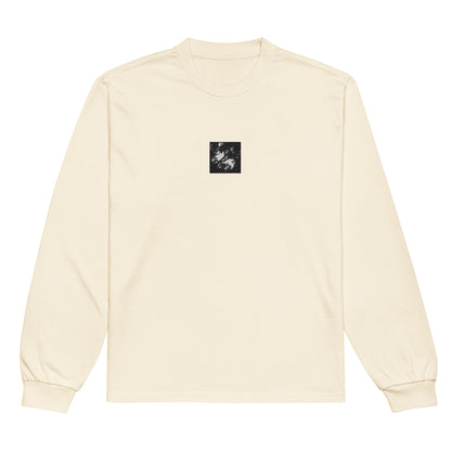 Minimalist mode style unisex premium heavyweight ecru long sleeve shirt with a 'Forest' black and white photo print / モードストリート系ユニセックス・プレミアムヘビーウェイト長袖Tシャツ（エクリュ）、フロントに「森」のモノクロ写真プリント（長袖Tシャツ）