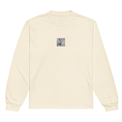 Minimalist streetwear style premium heavyweight long sleeve shirt in ecru featuring the 'Tree Branches (B&W)' photo art on the front. / モードストリート系プレミアム・ヘビーウェイト長袖Tシャツ（エクリュ）フロントに「木の枝（モノクロ）」のフォトアートを配したデザイン。