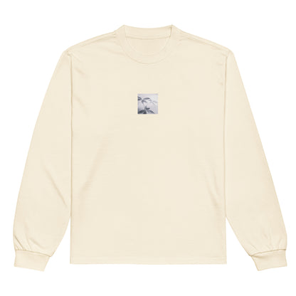 Minimalist streetwear style premium heavyweight long sleeve shirt in ecru featuring the 'Botanical (B&W)' photo art on the front. / モードストリート系プレミアム・ヘビーウェイト長袖Tシャツ（エクリュ）フロントに「ボタニカル (モノクロ)」のフォトアートを配したデザイン。