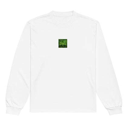 White premium heavyweight long sleeve shirt with monochrome botanical plants print – seiartinc
