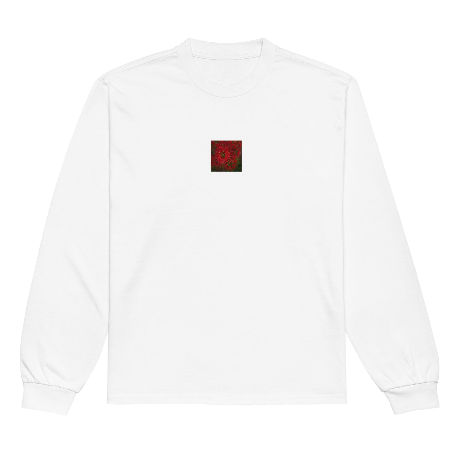 Red Spider Lily Botanical Art – Premium Heavyweight Long Sleeve Shirt, White, Front View
