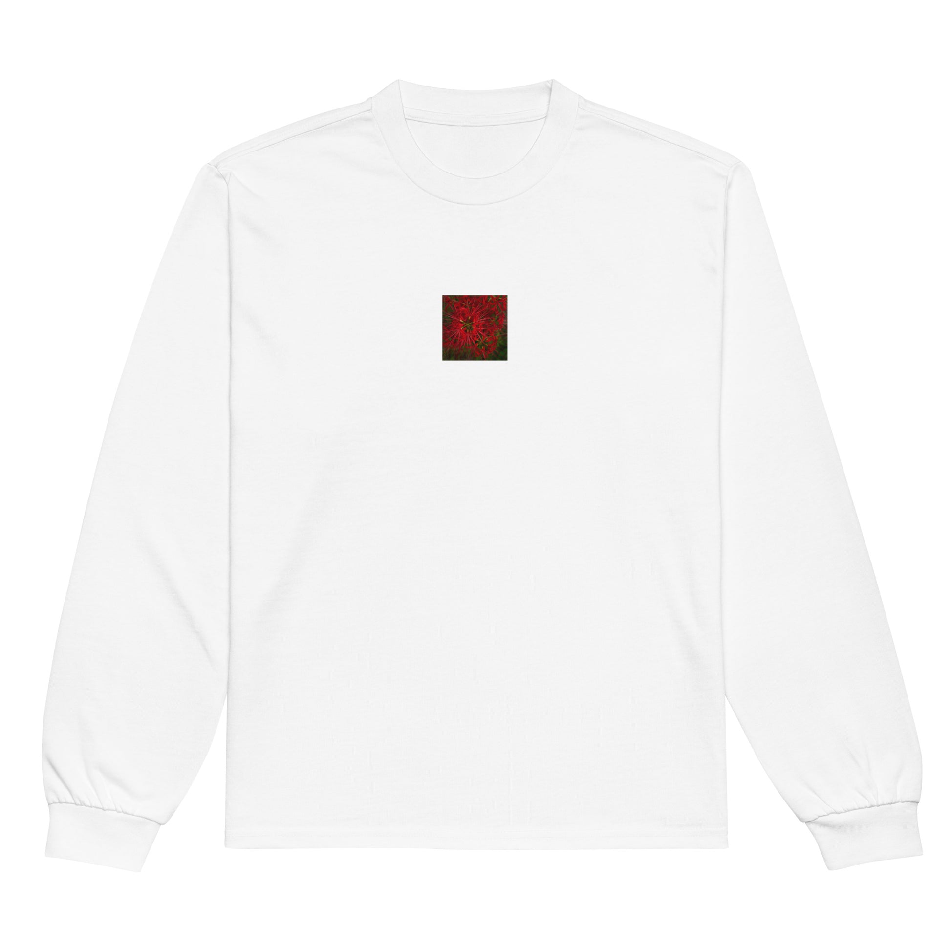 Red Spider Lily Botanical Art – Premium Heavyweight Long Sleeve Shirt, White, Front View