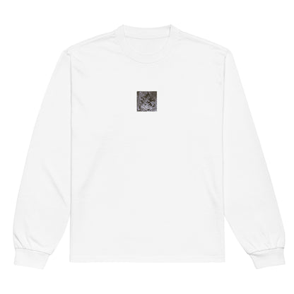 Matsukazesou Botanical B&W Art – Unisex Premium Heavyweight Long Sleeve Shirt, White, Front View