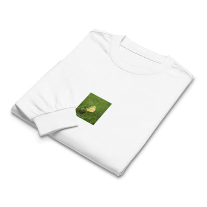 Yellow Fallen Leaf Botanical Art – Unisex Premium Heavyweight Long Sleeve Shirt, White, Front View