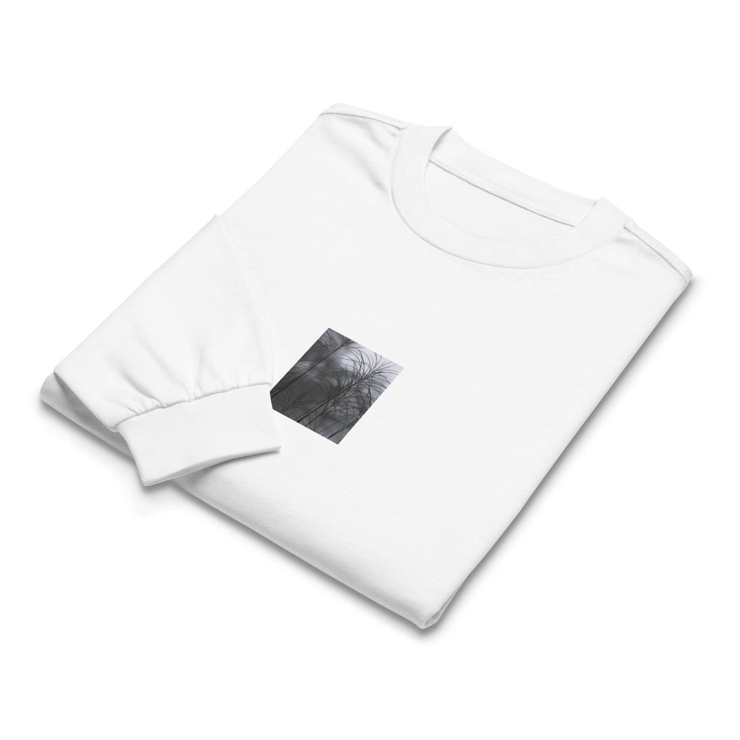 Silver Grass Cluster Botanical B&W Art – Unisex Premium Heavyweight Long Sleeve Shirt, White, Front View