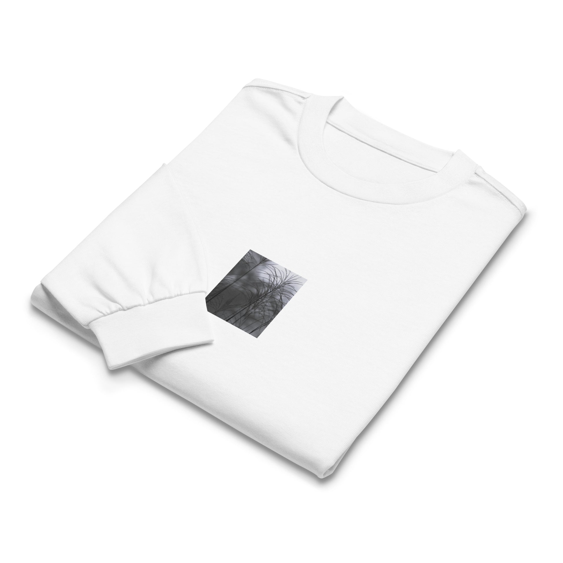 Silver Grass Cluster Botanical B&W Art – Unisex Premium Heavyweight Long Sleeve Shirt, White, Front View