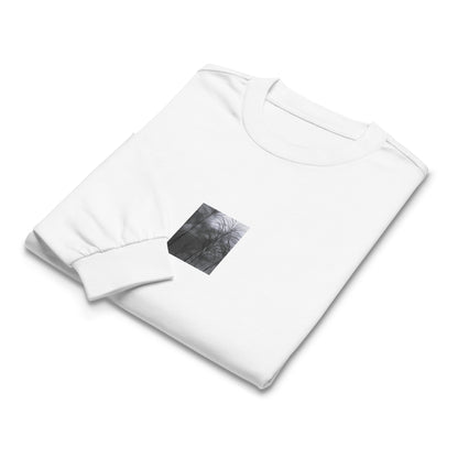 Silver Grass Cluster Botanical B&W Art – Unisex Premium Heavyweight Long Sleeve Shirt, White, Front View