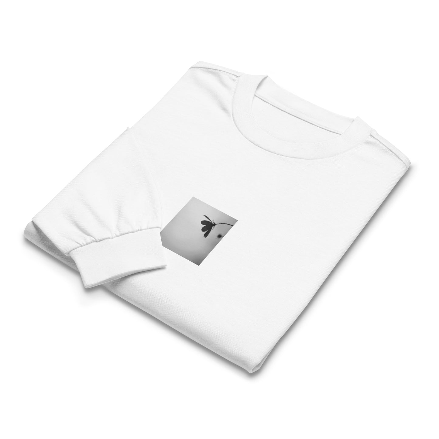 Cosmos Flower Botanical B&W Art – Unisex Premium Heavyweight Long Sleeve Shirt, White, Front View