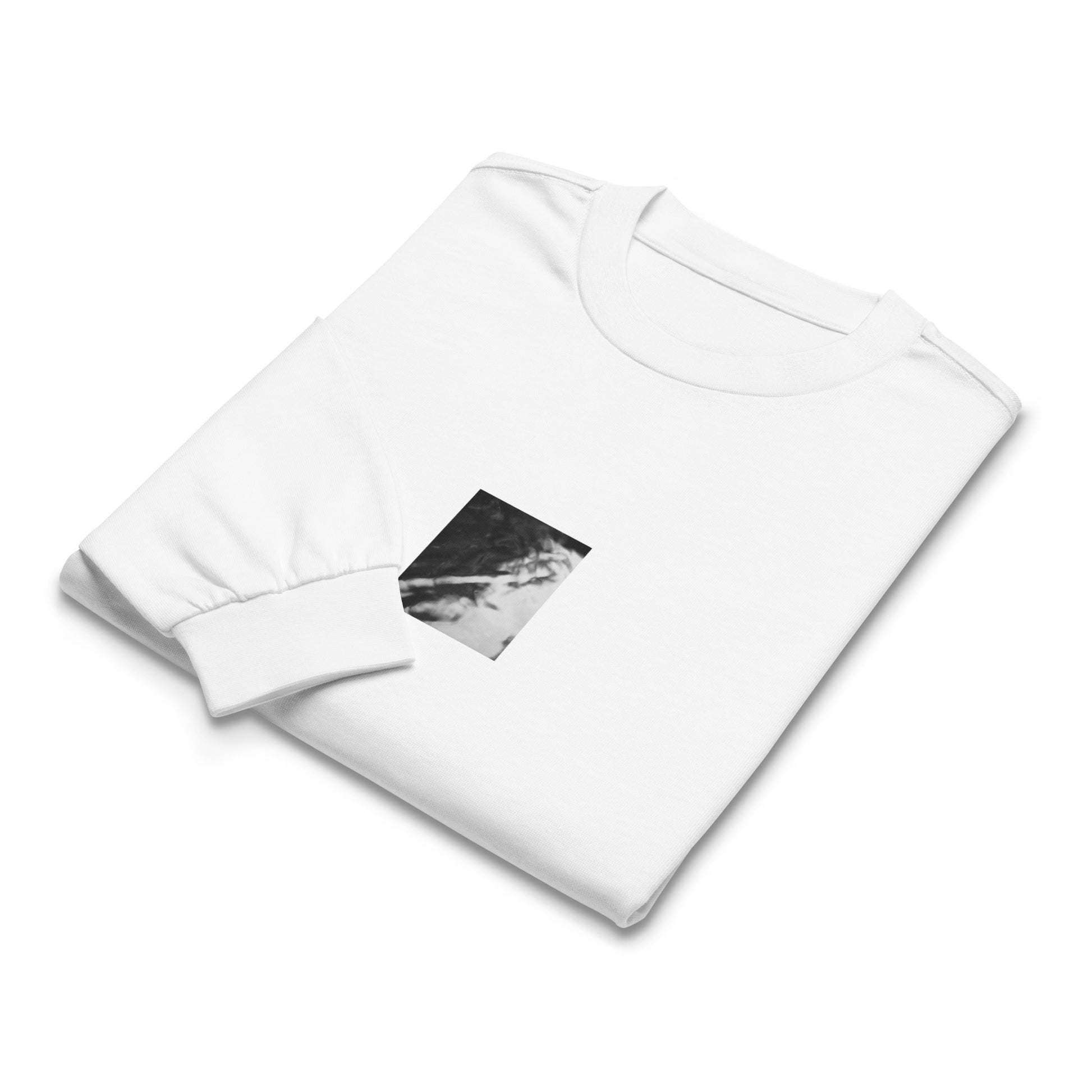 River Surface Botanical B&W Art – Unisex Premium Heavyweight Long Sleeve Shirt, White, Front View