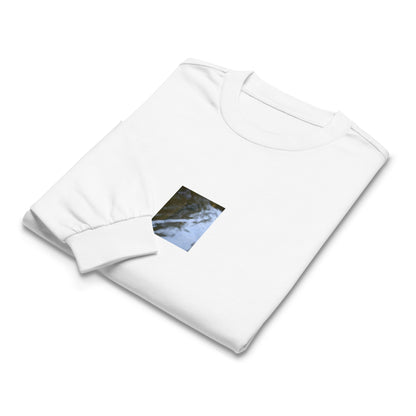River Surface Botanical Art – Unisex Premium Heavyweight Long Sleeve Shirt, White, Front View