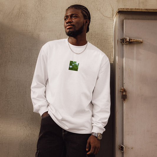 Maple Abstraction Botanical Art – Unisex Premium Heavyweight Long Sleeve Shirt, White, Front View