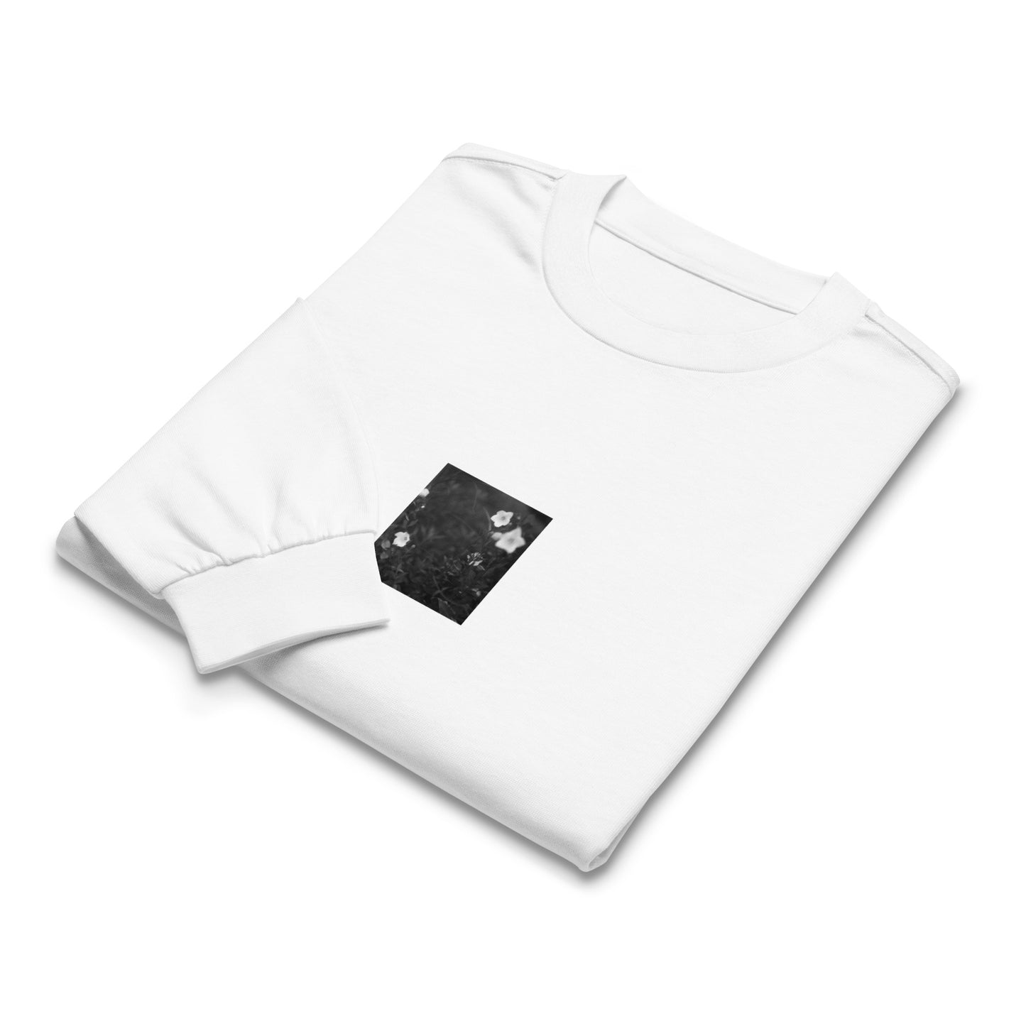 Balloon Flower (B&W) - Premium Heavyweight Long Sleeve Shirt, White, Front View