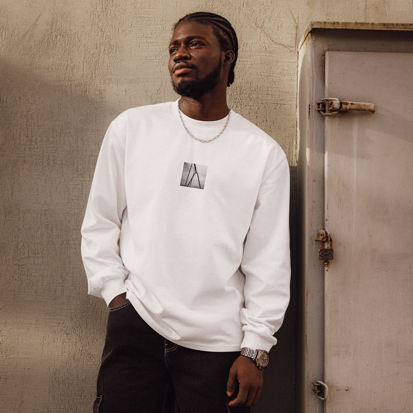 Swing (B&W) Premium Heavyweight Long Sleeve Shirt, white