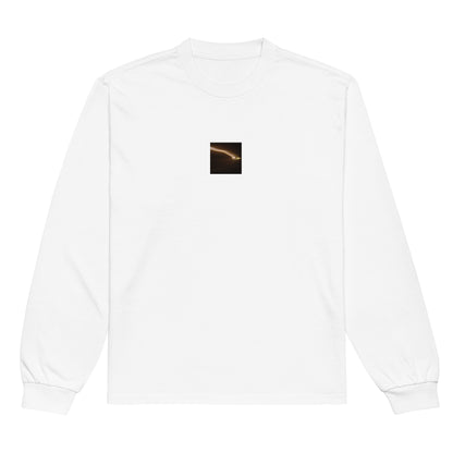 Minimalist streetwear style unisex premium T-shirt in white, featuring a 'Night Car Lights' photograph print on the chest. / Night Car Lights プレミアムTシャツ（ホワイト）：清潔感のある白地に、都会の光の軌跡を捉えたデザインが際立つモードストリート系Tシャツ。