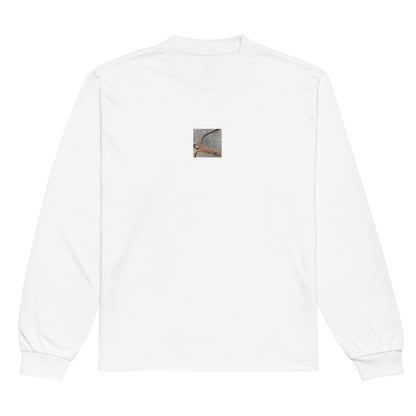 Minimalist streetwear style premium heavyweight long sleeve shirt in white featuring the 'Anchor' photo art on the front. / モードストリート系プレミアム・ヘビーウェイト長袖Tシャツ（ホワイト）フロントに「アンカー（錨）」のフォトアートを配したデザイン。