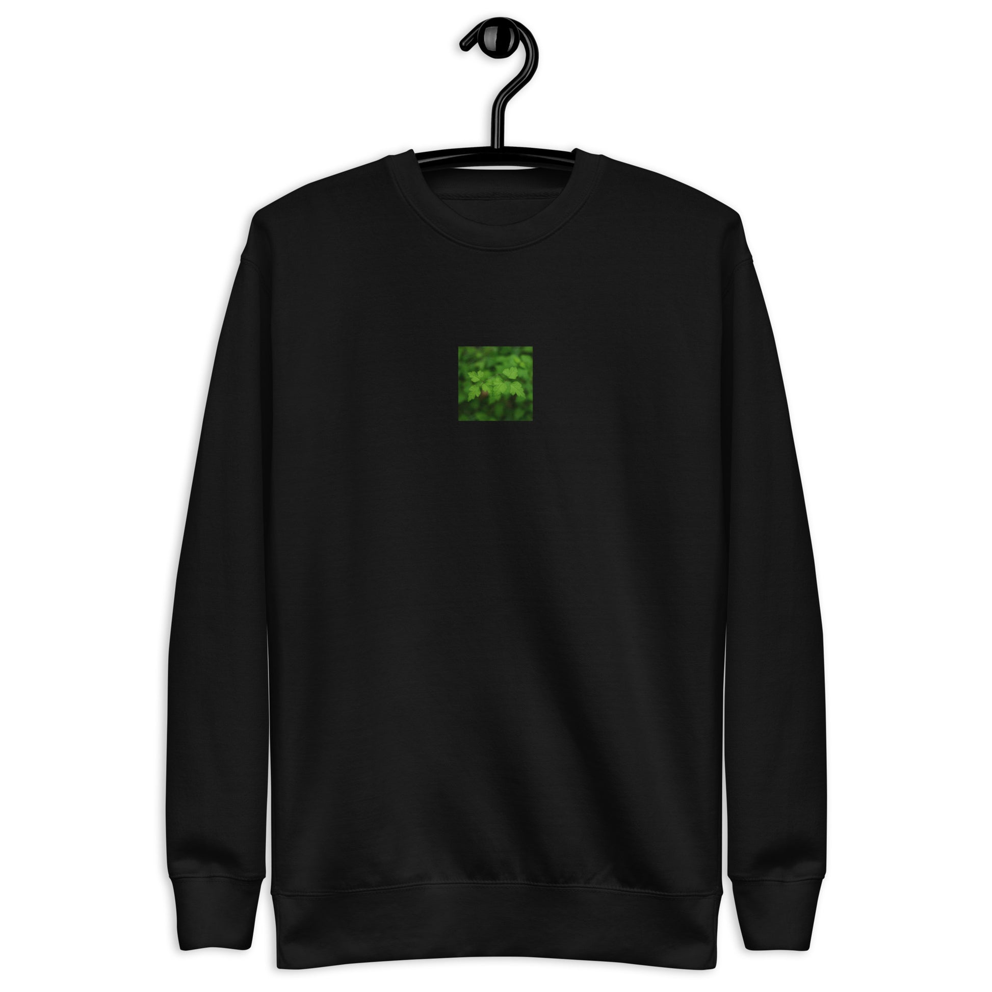 Unisex Premium Sweatshirt in Black – plants botanical art print, detail view

