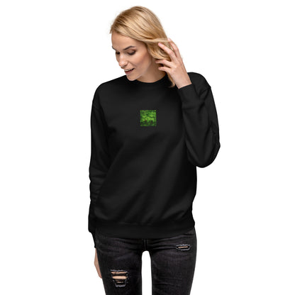 Unisex Premium Sweatshirt in Black – plants botanical art print, front view
