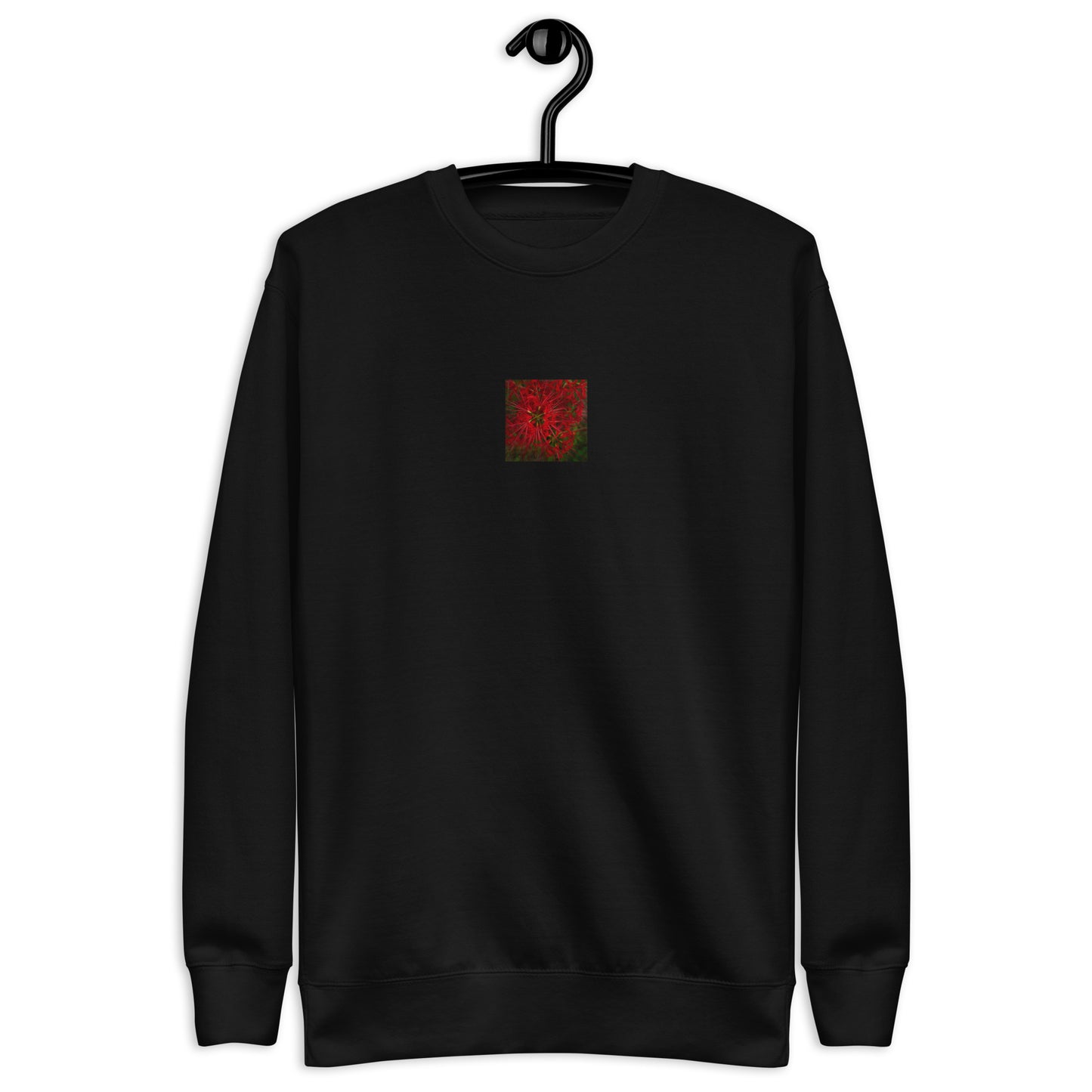 Red Spider Lily Botanical Art – Unisex Premium Sweatshirt, Black, Front View