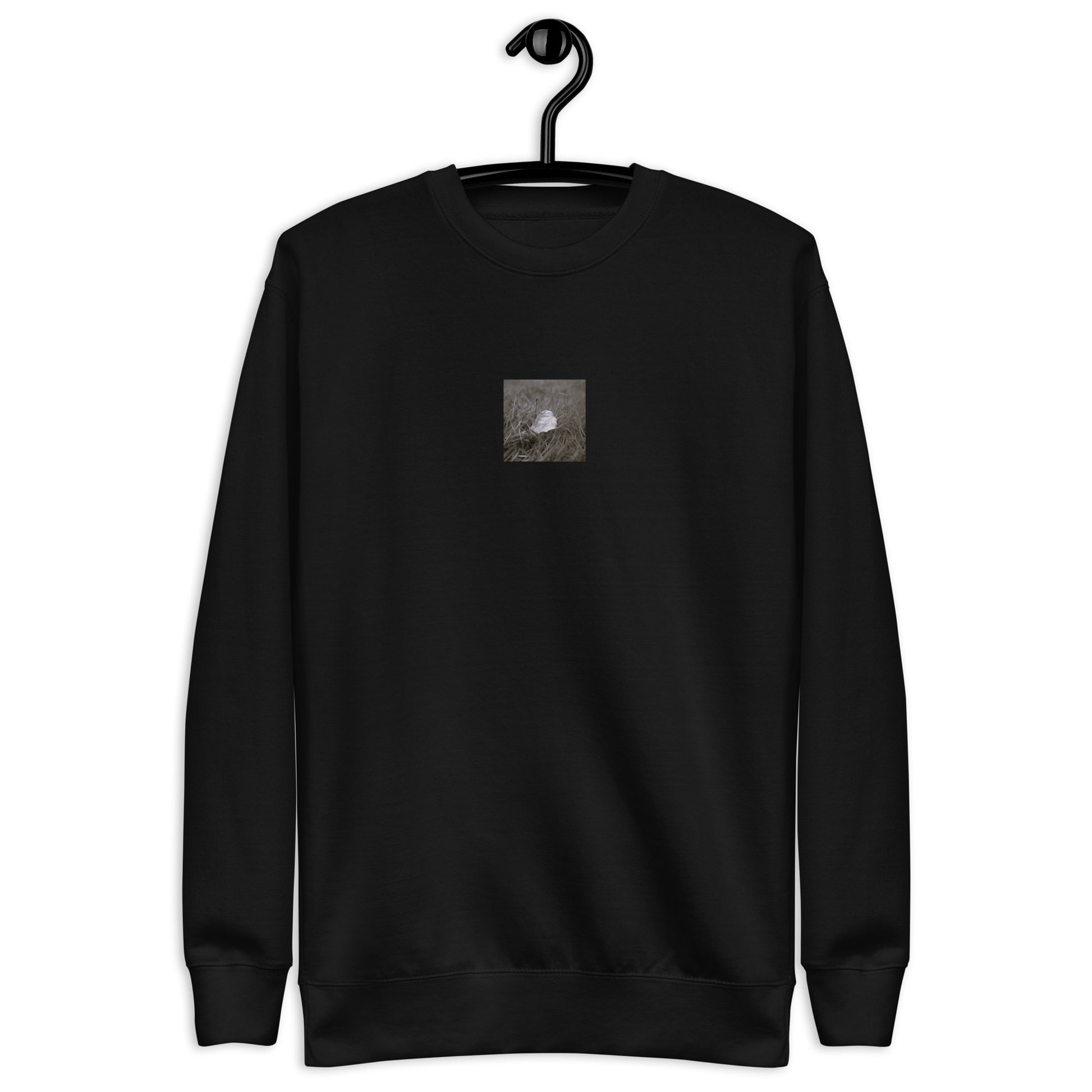 Yellow Fallen Leaf Botanical B&W Art – Unisex Premium Sweatshirt, Black, Front View