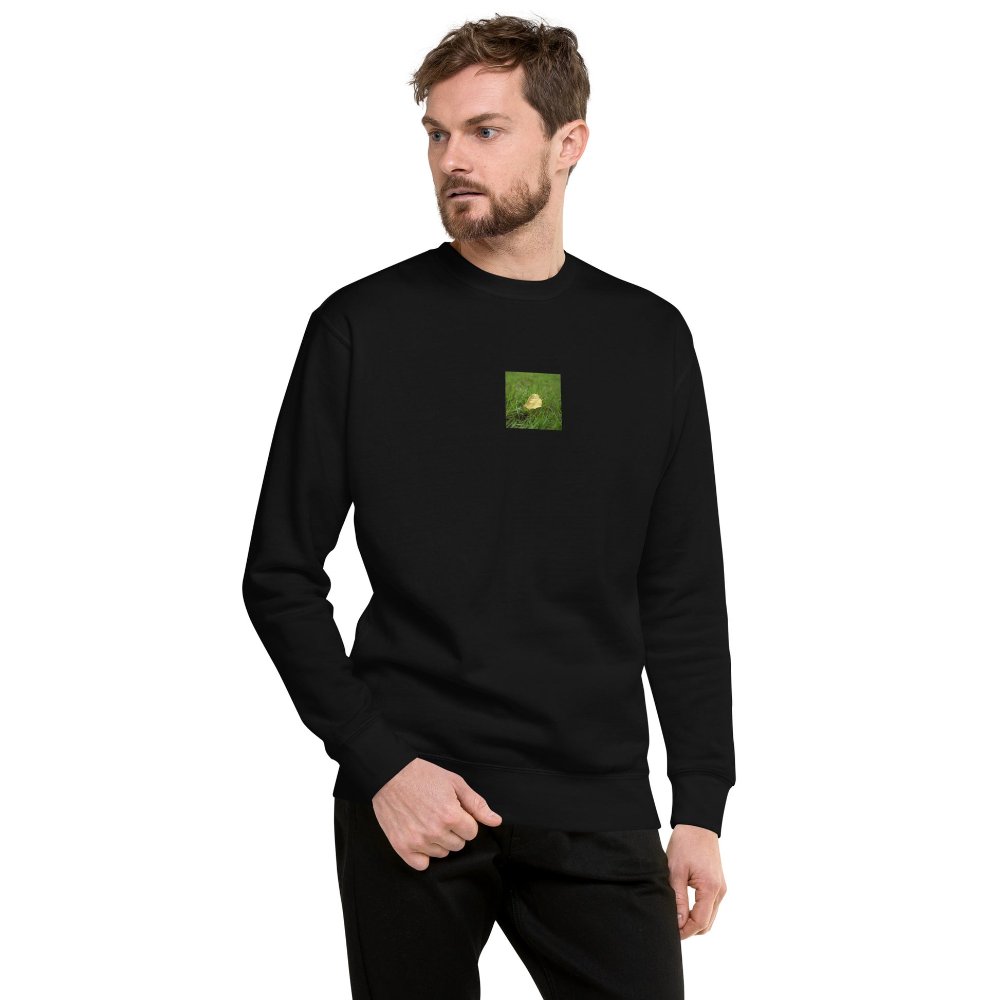 Yellow Fallen Leaf Botanical Art – Unisex Premium Sweatshirt, Black, Front View