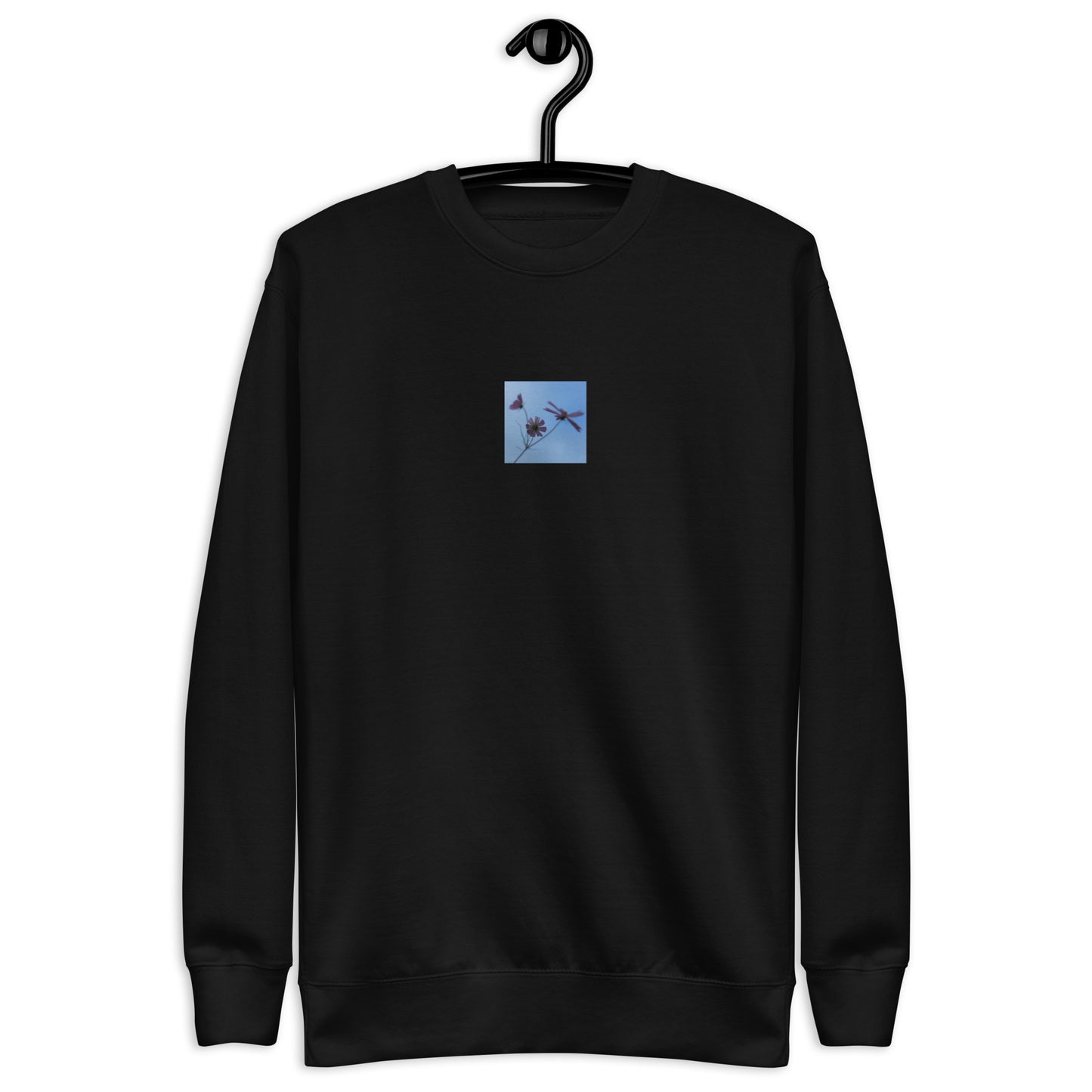 Three Cosmos Flowers Botanical Art – Unisex Premium Sweatshirt, Black, Front View