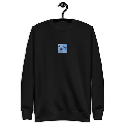 Three Cosmos Flowers Botanical Art – Unisex Premium Sweatshirt, Black, Front View