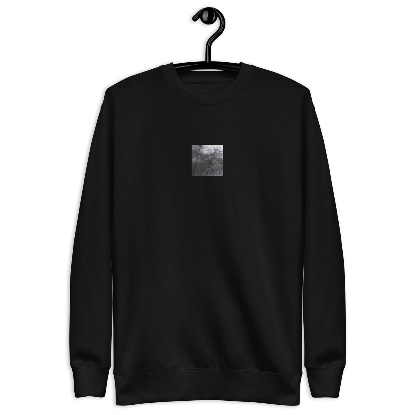 Silver Grass Cluster Botanical B&W Art – Unisex Premium Sweatshirt, Black, Front View