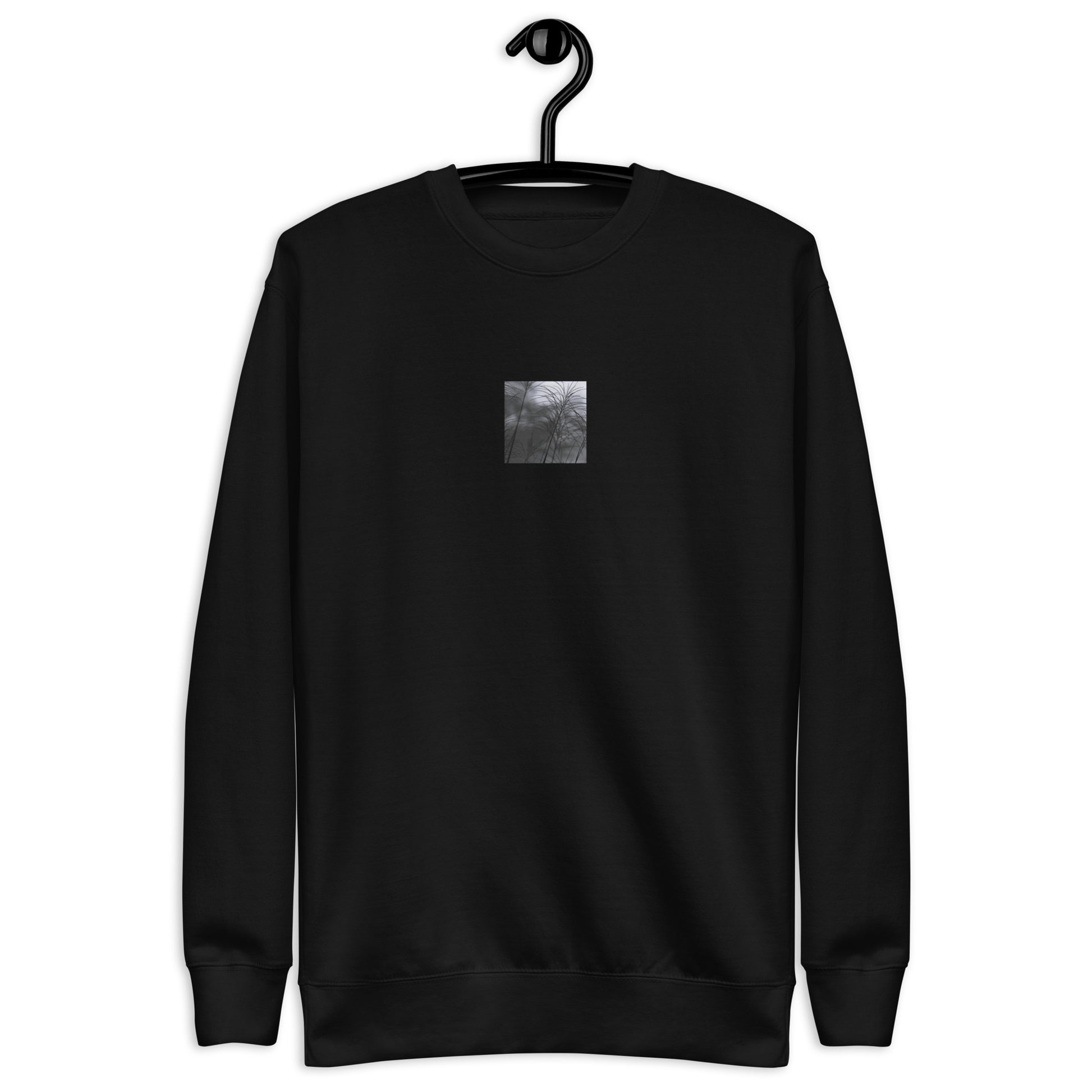 Silver Grass Cluster Botanical B&W Art – Unisex Premium Sweatshirt, Black, Front View
