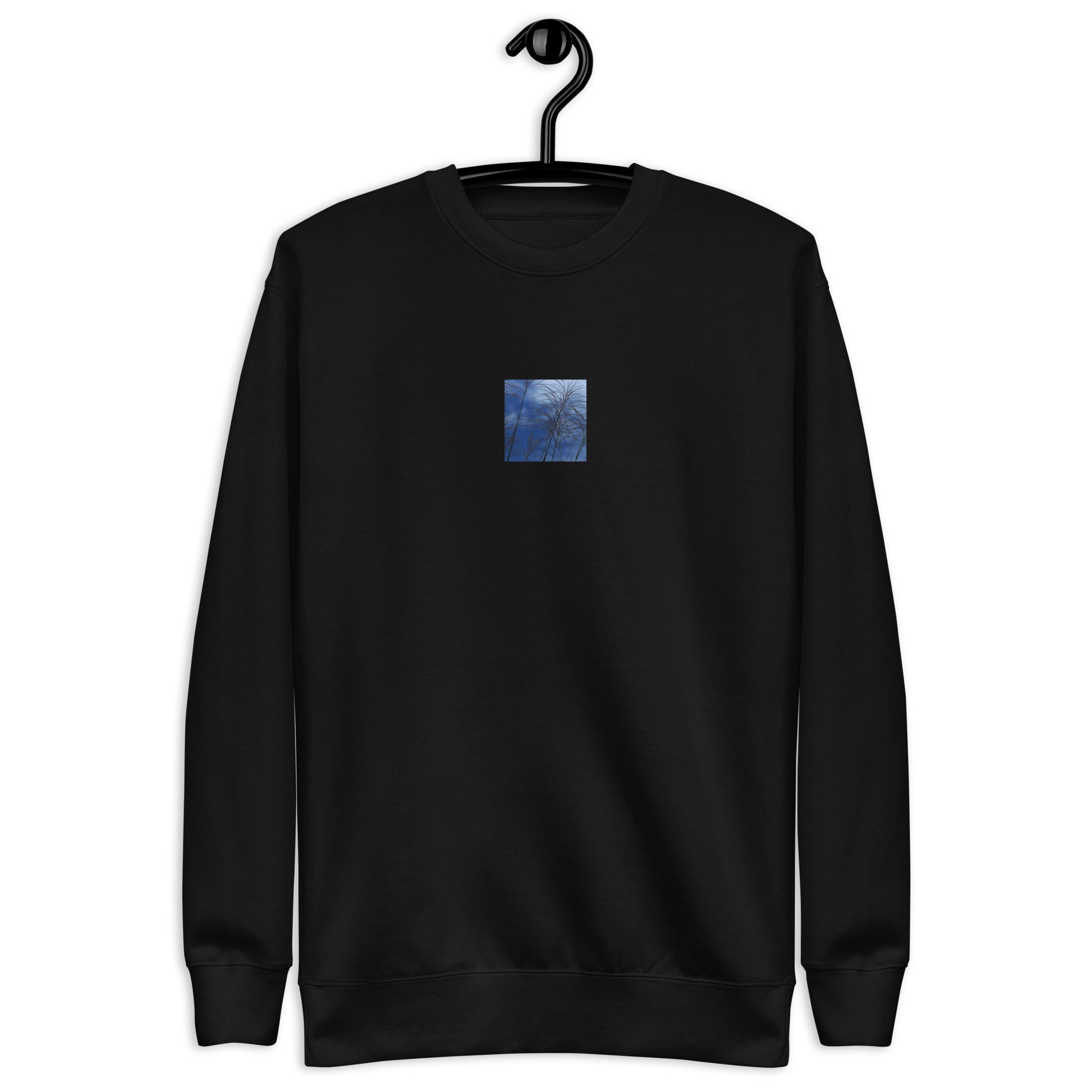 Silver Grass Cluster Botanical Art – Unisex Premium Sweatshirt, Black, Front View