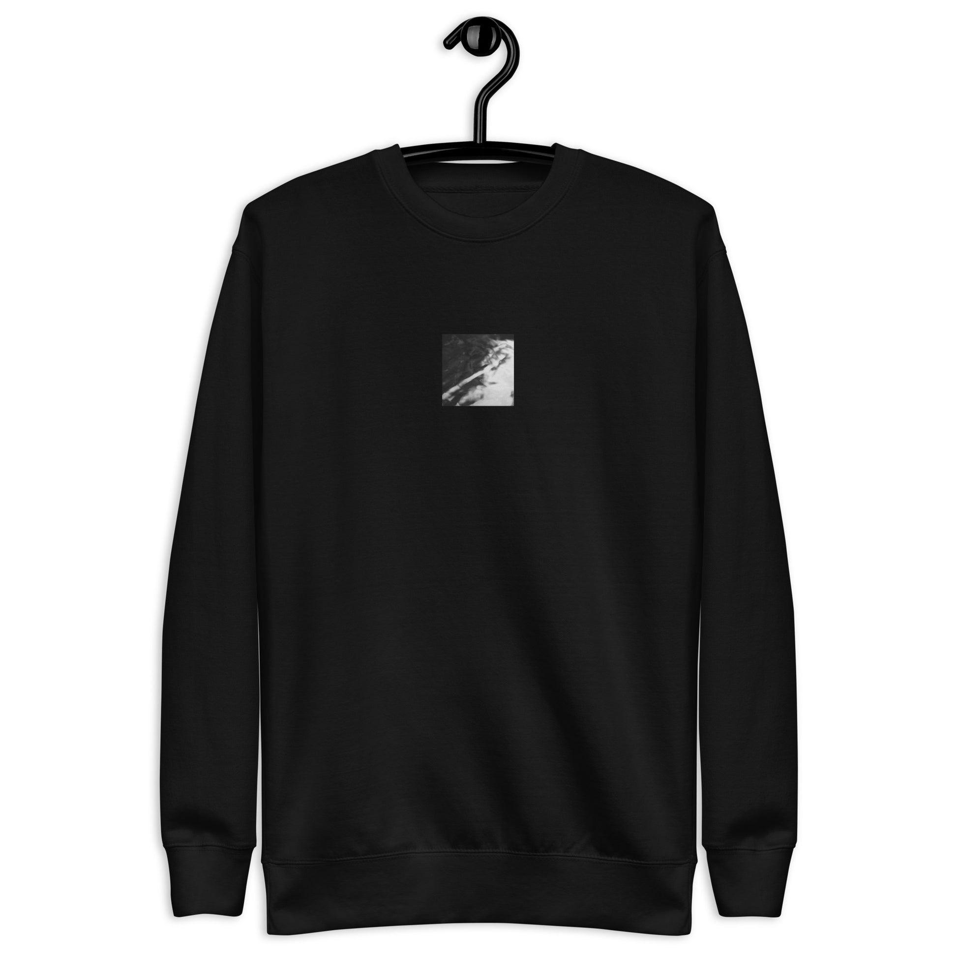 River Surface Botanical B&W Art – Unisex Premium Sweatshirt, Black, Front View