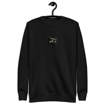Plant on a Rock (B&W) Art – Unisex Premium Sweatshirt, Black, Front View