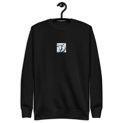 Minimalist mode style unisex black premium sweatshirt with a 'Bare Tree' art print / モードストリート系ユニセックス・ブラック・プレミアムスウェット、フロントに「Bare Tree（枯れ木）」のアートプリント（スウェット）