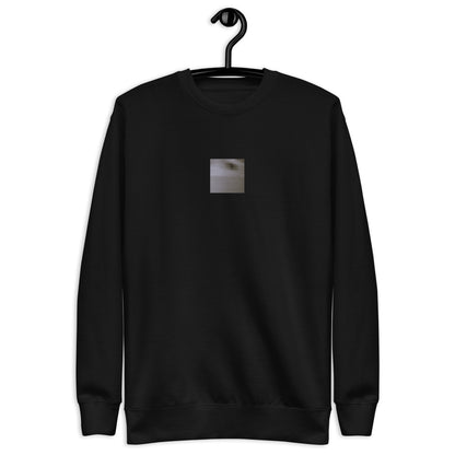 Minimalist streetwear style unisex premium sweatshirt in black featuring the 'Cat (B&W)' photo art on the front. / モードストリート系ユニセックス・プレミアム・スウェットシャツ（ブラック）フロントに「猫（モノクロ）」のフォトアートを配したデザイン。